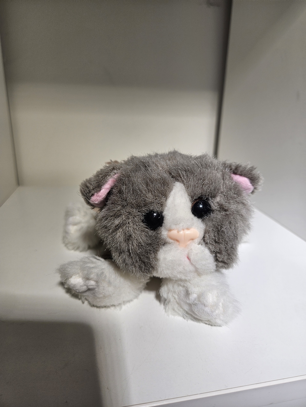 Gray and White Plush Vintage Kitten Rattle Toy